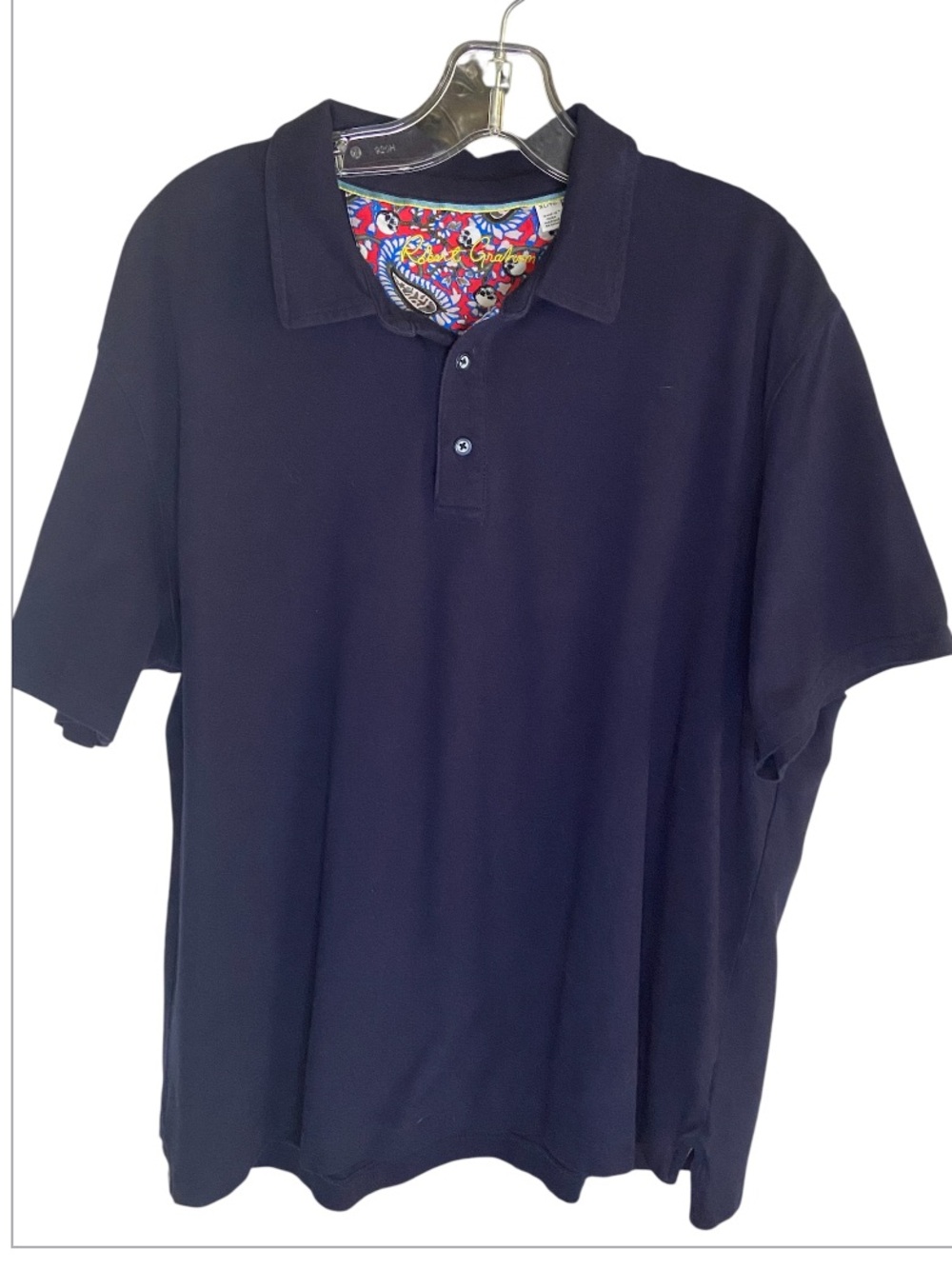 Robert Graham Men's Contrast Trim Polo Shirt size XL navy blue
